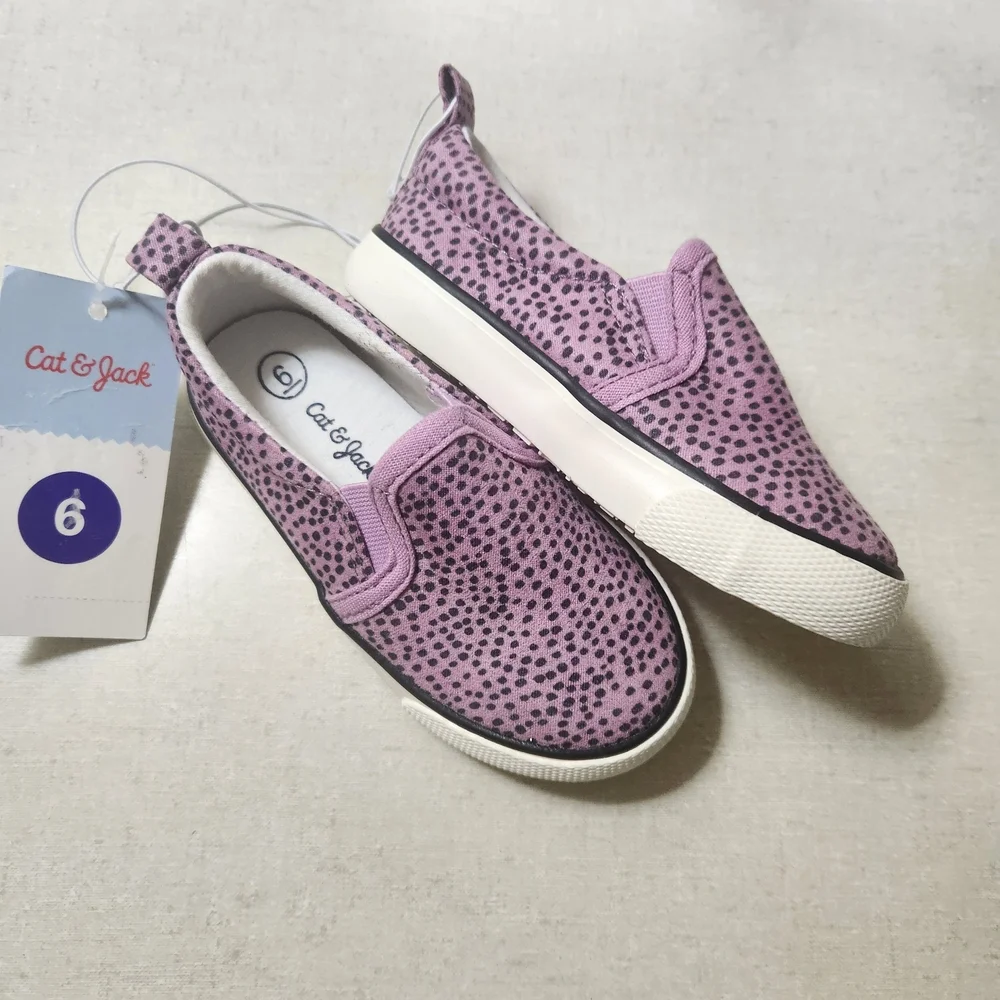Cat&Jack Kids' Pink/Lilac Patterned Slip-On  Sneakers, Size 6, NWT
